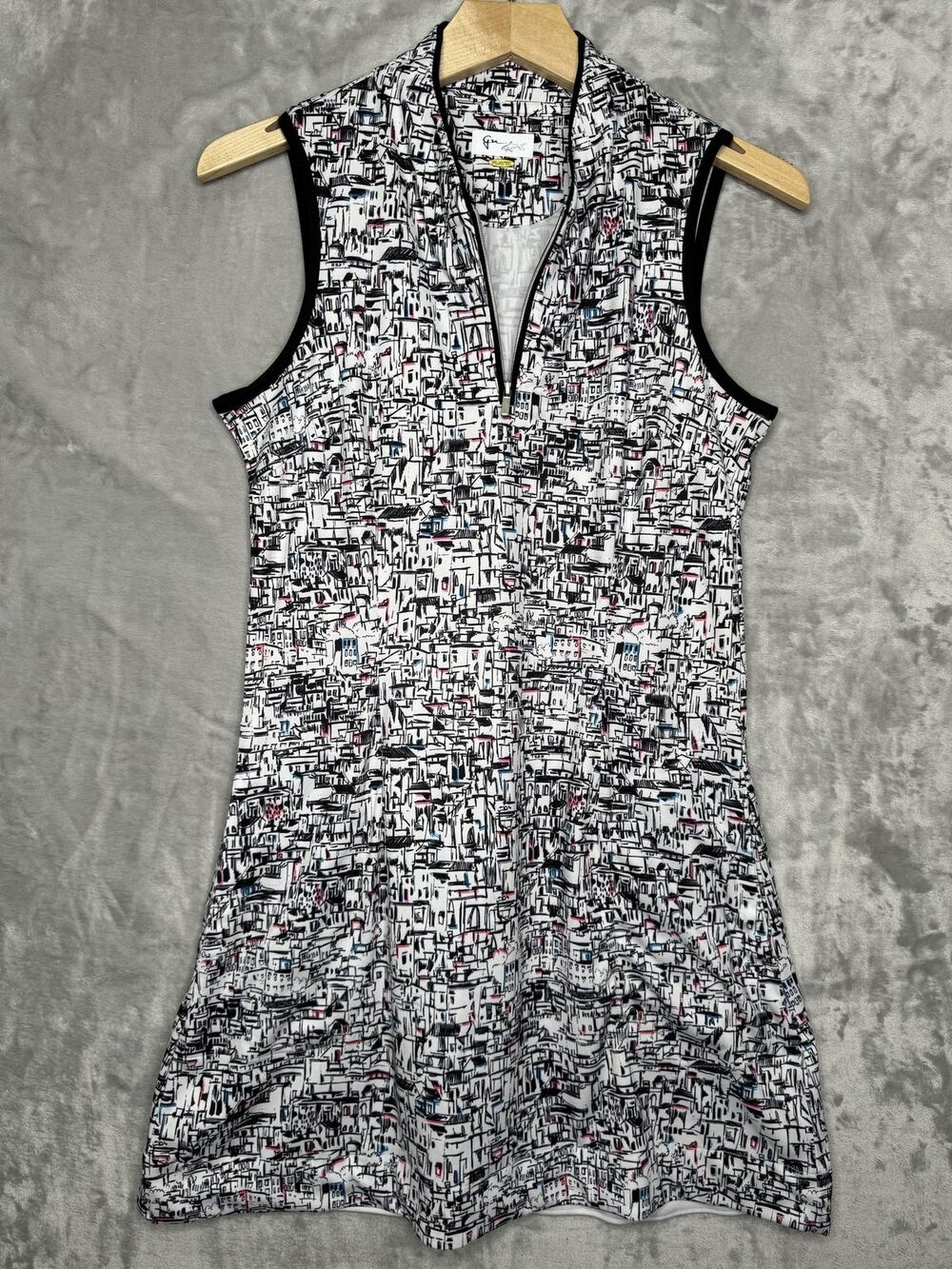 Greg Norman Dress Womens Small White Geometric Sleeveless Golf Collared Pockets